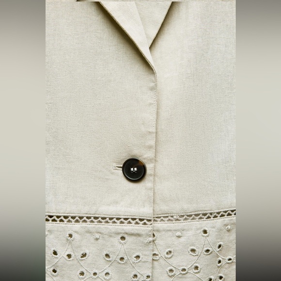 Zara linen Blend embroidered eyelets blazer - Picture 6 of 11